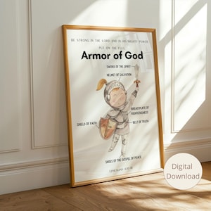 Armor of God wall art print for kids, instant download, Christian nursery wall art, Sunday school poster, Bible art for kids, Christian art