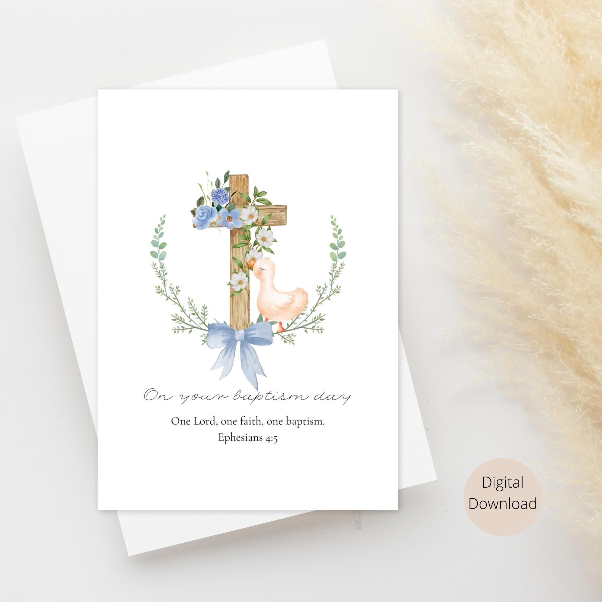 Old English Co. Baptism Card - Silver Foil Floral Religious Card For Boy Or Girl