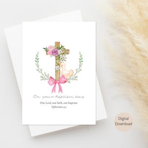 Doopkaart met bijbeltekst, instant download, bij je doop voor meisjes, wenskaart, doe-het-zelfkaart, christelijke afdrukbare kaart