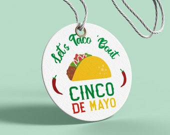 Printable Cinco De Mayo Gift Tag | Lets Taco Bout Cinco de Mayo Piñata Gift Tag | Mexican Holiday | Colorful Gift Tag|Cookie Tags|Treat Tags