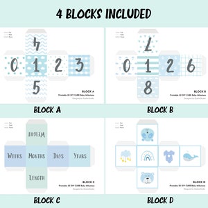 Printable Blue Baby Milestone Cube for Photos Baby | DIY 3d Milestone ...