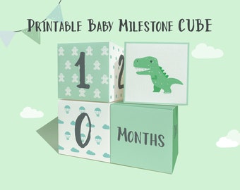 Printable Green Baby Milestone Cube for Photos Baby | DIY 3d Milestone Cube | Animal Milestone | Rainbow Milestone | Instant Download