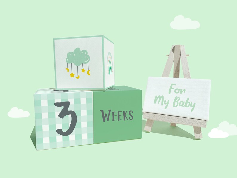 Printable Green Baby Milestone Cube for Photos Baby | DIY 3d Milestone ...