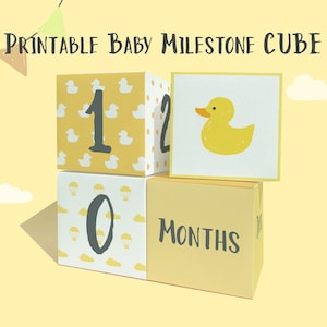 Cube jaune imprimable de jalon de bébé pour des photos bébé | Cube jalon 3d bricolage | Étape importante pour les animaux | Jalon arc-en-ciel | Téléchargement instantané