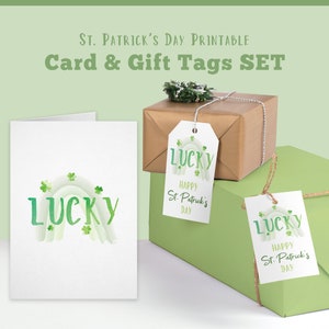 Afdrukbare St Patricks Day-set | St Paddys kaart en tag | St Pattys wenskaart | St Patricks cadeaukaartje | Ierse kaart | Ierse tag | Gelukslabel