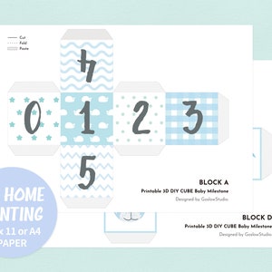 Printable Blue Baby Milestone Cube for Photos Baby | DIY 3d Milestone ...