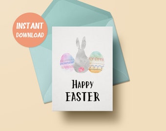 Printable Easter Day Card | Happy Easter Card | Easter Bunny Card | Rabbit Card | Easter Greeting Card | Easter Egg Card | Instant Download