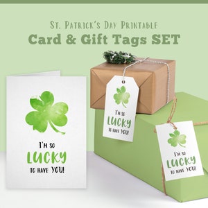 Afdrukbare St Patricks Day-set | St Paddys kaart en tag | St Pattys wenskaart | St Patricks cadeaukaartje | Ierse kaart | Ierse tag | Gelukslabel