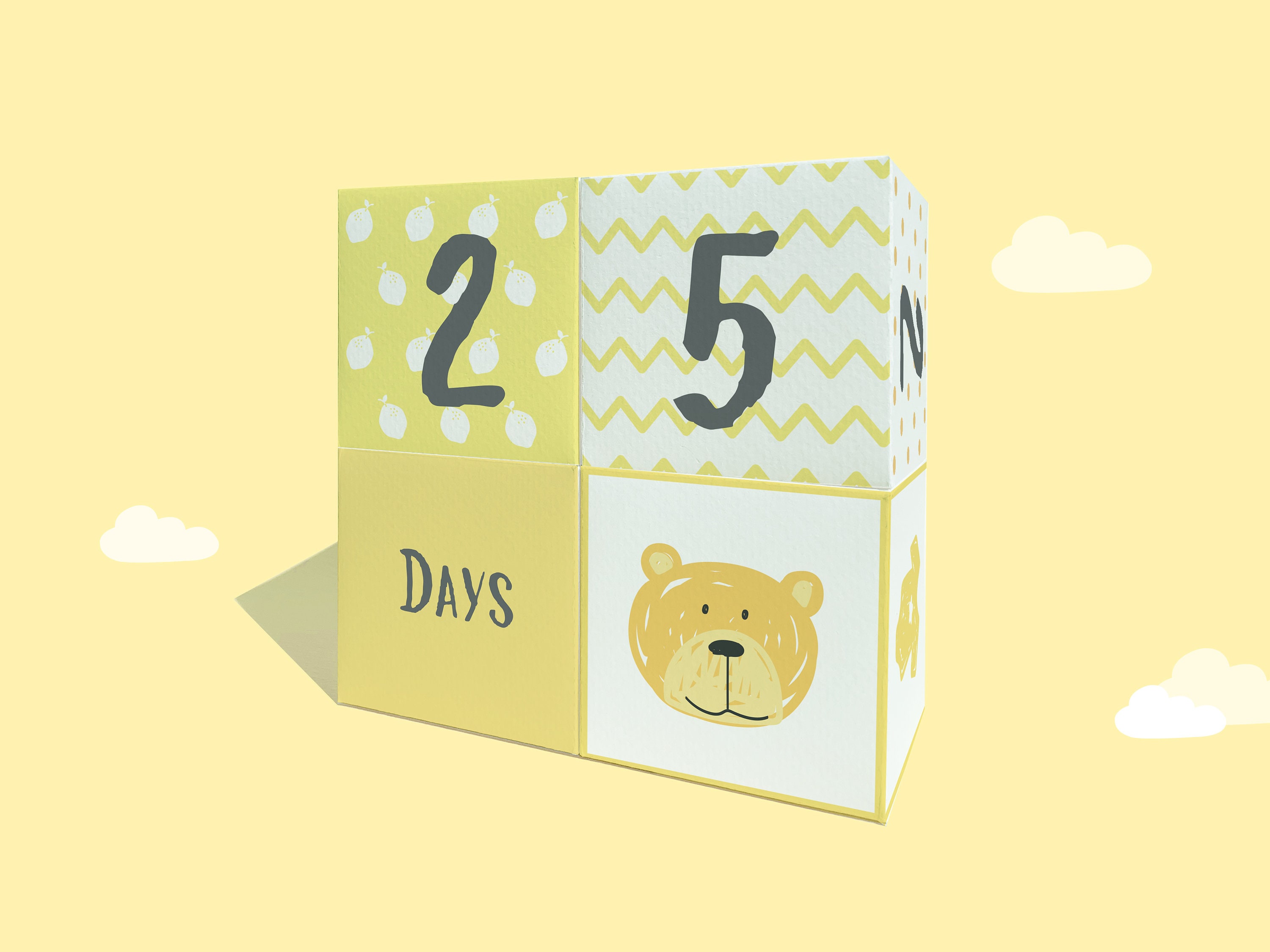 Printable Yellow Baby Milestone Cube for Photos Baby | DIY 3d Milestone ...