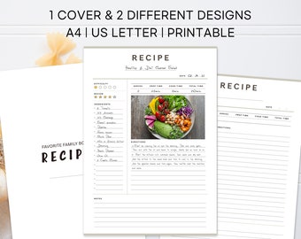 Printable Recipe Planner | Recipe Card Template | Recipe Kit Printable | Recipe Binder Kit | Blank Recipe Book | Recipe Page