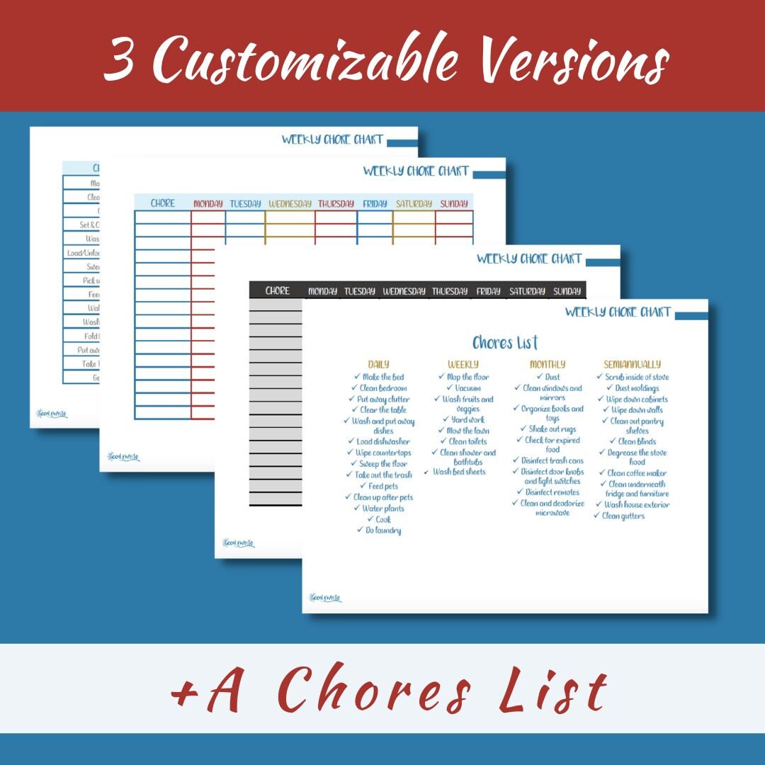 Chore Chart, Printable, Chores List, Digital Download - Etsy UK