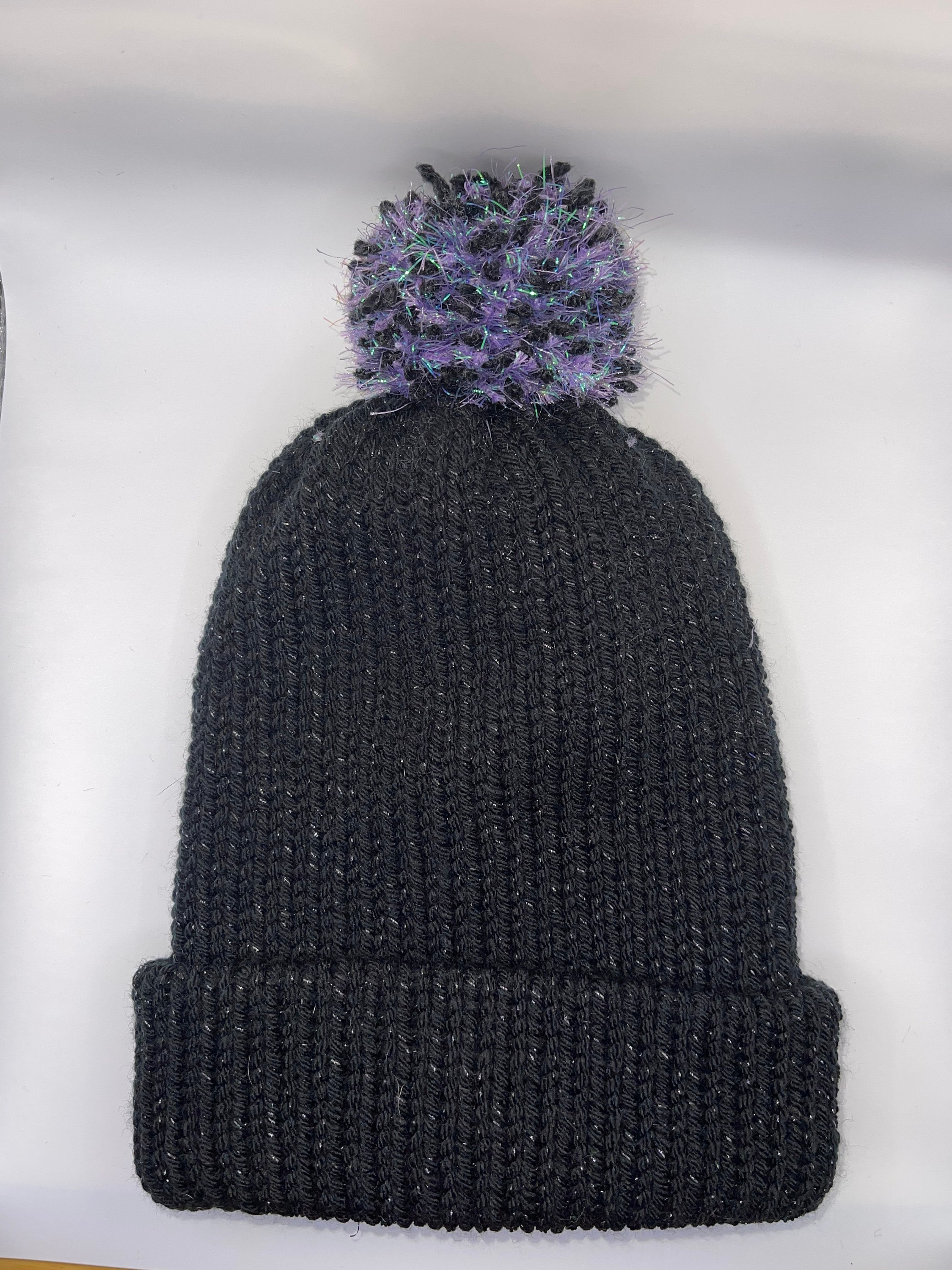 Purple and Black  bassnectar Beanie with Pom Pom Beanie with Pom Pom - Black Stripe main image 2