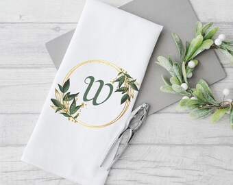 Personalized Flour Sack Tea Towel, Custom Initial, Gift Idea, Kitchen Decor, Hostess Gift, Housewarming Gift