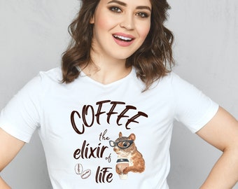 Coffee and Squirrels, Coffee Elixir Tee, Coffee T-shirt Gift, Sarcastic Gift, Coffee Lover Gift, Squirrel Lover Gift, Coffee Gift
