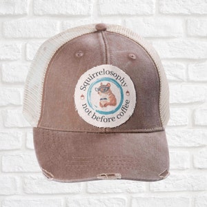 Coffee First Hat, College Hat, Squirrel Hat, College Apparel, Squirrel Gift, Gift For Her, Coffee Gift, Coffee Accessories, Squirrel Lover