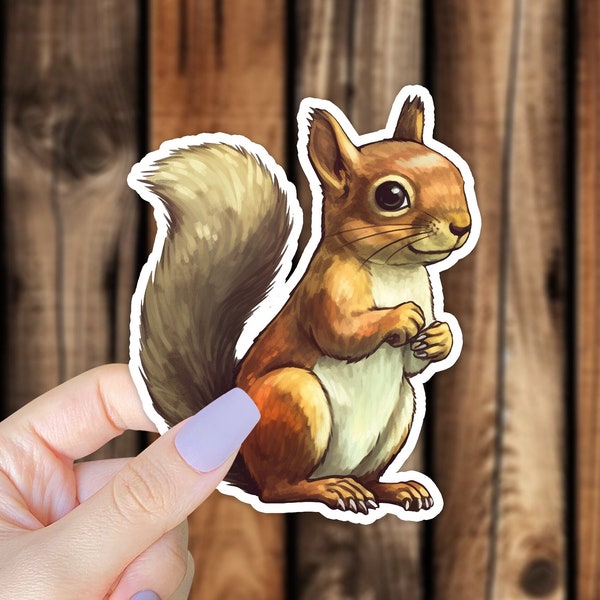 Cute Squirrel Waterproof Vinyl Sticker Realistic Style Aesthetic Forest Animal Decal for Phone Laptop or Water Bottle