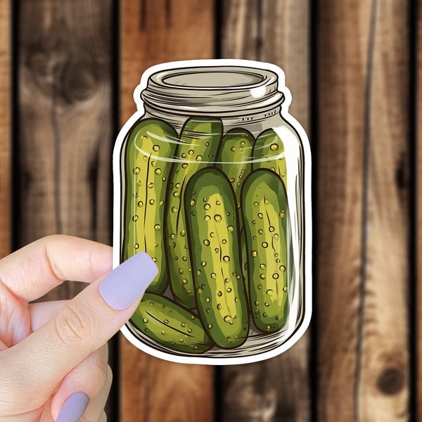 Big Pickle Jar Waterproof Sticker Realistic Pickles in Jar Aesthetic Food Decal for Phone Laptop or Water Bottle