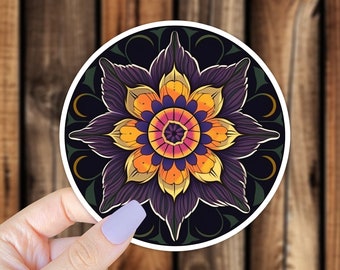 Artistic Floral Pattern Round Waterproof Vinyl Sticker Beautiful Flower Spring or Summer Decal for Phone Laptop or Water Bottle
