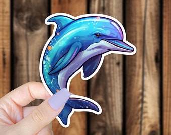 Cute Colorful Dolphin Vinyl Sticker Artistic Style Ocean Florida Animal Aesthetic Pastel Nature Decal for Phone Laptop or Water Bottle