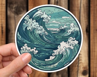 Ocean Waves Vinyl Sticker Outdoor Ocean Surf Vacation Aesthetic Style Florida Hawaii Waterproof Decal for Phone Laptop or Water Bottle