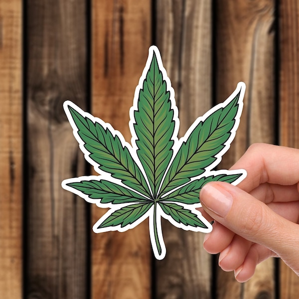 Green Cannabis Leaf Vinyl Sticker Artistic Weed Leaf Art Natural Aesthetic Stoner Decal 420 Perfect for Laptop or Water Bottle