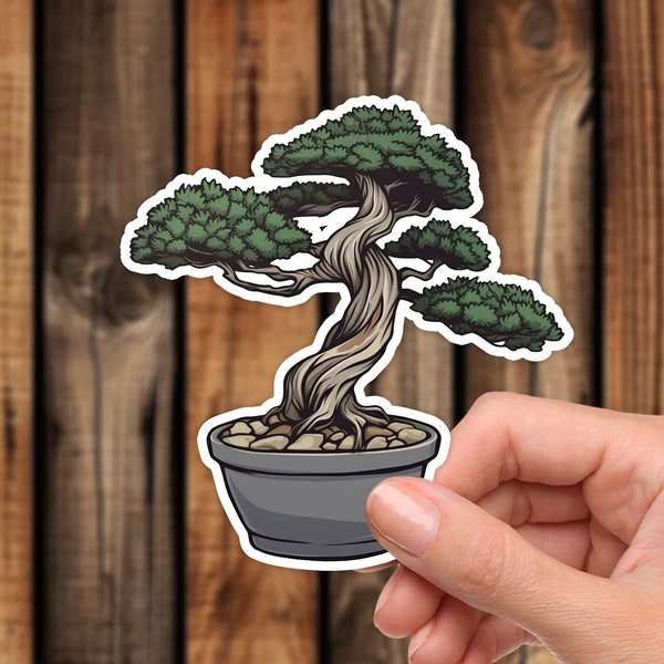 Realistic Bonsai Tree Vinyl Sticker Cartoon Style Indoor Plant Aesthetic Waterproof Decal for Phone Laptop or Water Bottle