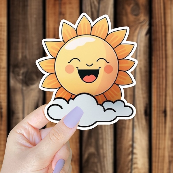 Waterproof Cute Sun With Cloud Vinyl Space Sticker Colorful Cartoon Aesthetic Unique Phone Decal for Decorating Laptop or Water Bottle