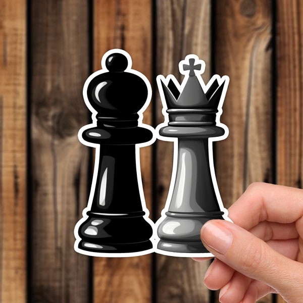 Chess Pieces Waterproof Vinyl Sticker Black and White King and Queen Game Stickers Traditional Aesthetic Decal for Laptop or Water Bottle