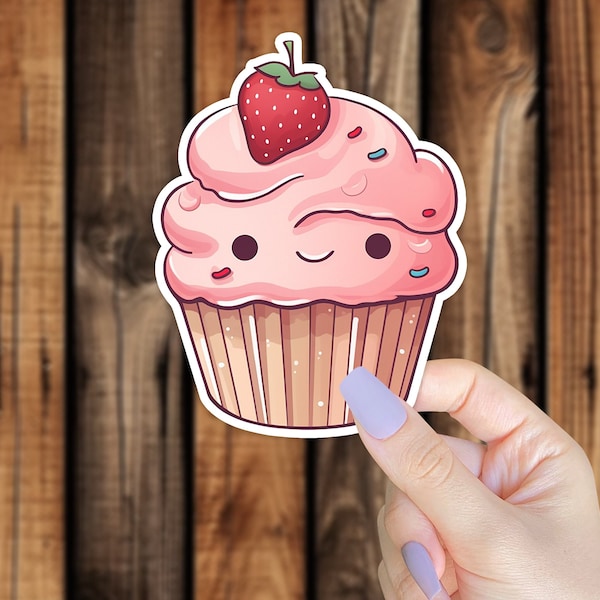 Waterproof Cute Cupcake Sticker Pastel Cartoon Aesthetic Food Decal for Phone Laptop or Water Bottle
