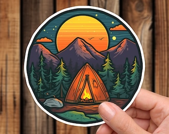 Waterproof Tent Camping Vinyl Sticker Outdoor Mountain Climbing Colorado Hiking Adventure Decal for Phone Laptop or Water Bottle or Car