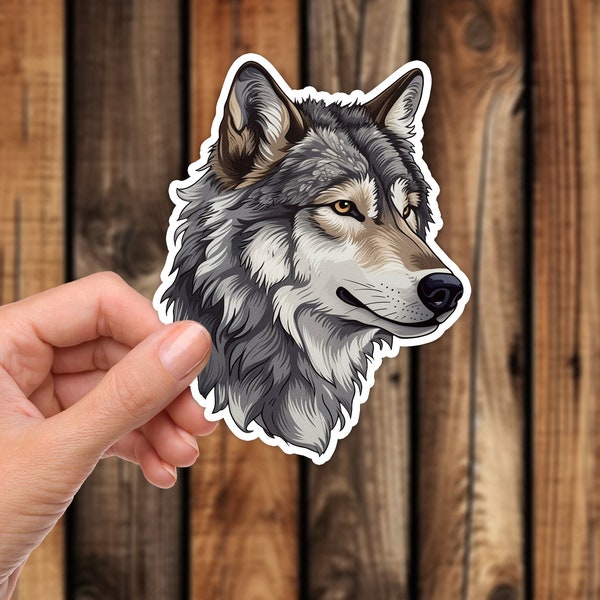 Die Cut Realistic Gray Wolf Waterproof Vinyl Sticker Artistic Style Decal for Phone Laptop or Water Bottle