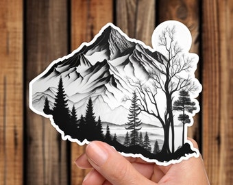 Monochrome Mountain Vinyl Sticker Realistic Nature Scene Unique Outdoor Rock Climbing Adventure Waterproof Decal for Laptop Water Bottle