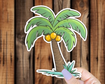 Cartoon Palm Tree Vinyl Sticker Outdoor Ocean Nature Vacation Aesthetic Florida Waterproof Decal for Phone Laptop or Water Bottle