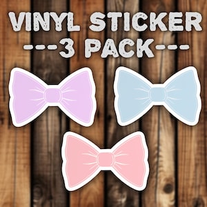 Cute Pastel Bow 3 Pack Waterproof Vinyl Sticker Aesthetic Unique Phone Decal for Decorating Laptop or Water Bottle