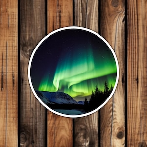 Northern Lights Mountain Waterproof Vinyl Sticker Colorful Realistic Aesthetic Unique Phone Decal for Decorating Laptop or Water Bottle