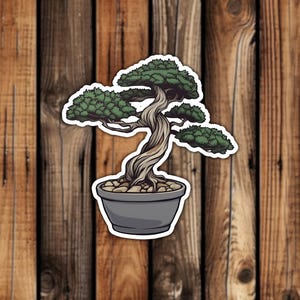 Realistic Bonsai Tree Vinyl Sticker Cartoon Style Indoor Plant Aesthetic Waterproof Decal for Phone Laptop or Water Bottle