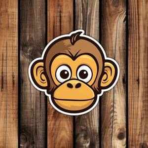 Cute Monkey Head Waterproof Vinyl Sticker Cartoon Style Aesthetic Jungle Animal Decal for Phone Laptop or Water Bottle