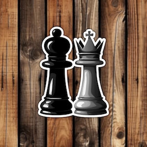 Chess Pieces Waterproof Vinyl Sticker Black and White King and Queen Game Stickers Traditional Aesthetic Decal for Laptop or Water Bottle