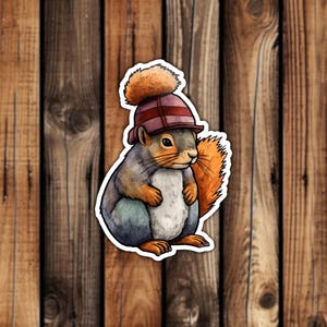Cute Squirrel With Hat Waterproof Vinyl Sticker Realistic Style Aesthetic Forest Animal Decal for Phone Laptop or Water Bottle