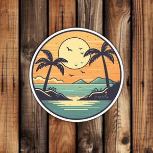 Summer Beach Scene Vinyl Sticker Outdoor Ocean Colorful Vacation Aesthetic Florida Waterproof Decal for Phone Laptop or Water Bottle