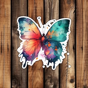 Colorful Watercolor Butterfly Vinyl Sticker Unique Beautiful Artistic Wall Art Outdoor Nature Aesthetic Decal for Laptop or Water Bottle