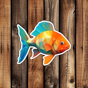 Geometric Goldfish Vinyl Sticker Artistic Low Poly Fish Aesthetic Waterproof Decal for Phone Laptop or Water Bottle