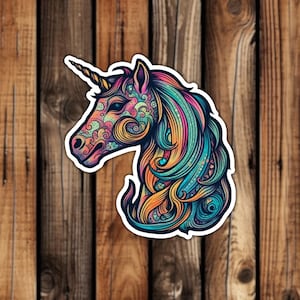 Colorful Unicorn Waterproof Vinyl Sticker Magical Rainbow Cartoon Style Animal Decal for Phone Laptop or Water Bottle