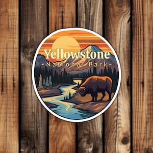 Yellowstone National Park Waterproof Sticker Artistic Style Travel Sticker Wyoming Buffalo Nature Aesthetic Decal for Laptop or Water Bottle