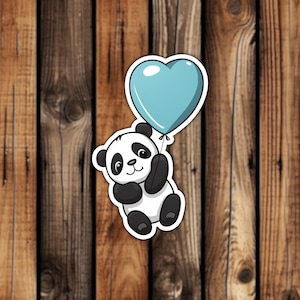 Cute Panda Bear With Heart Balloon Sticker Vinyl Cartoon Style Aesthetic Animal Decal for Phone Laptop or Water Bottle