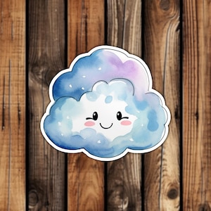 Bonita pegatina de vinilo impermeable con diseño de nube azul con acuarela, diseño estético único para decorar el teléfono, portátil o botella de agua