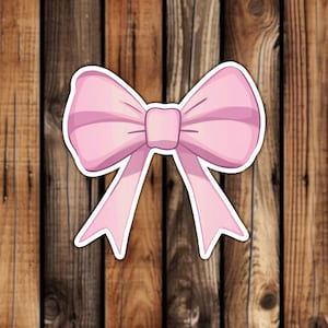 Cute Pink Bow Waterproof Vinyl Sticker Pastel Aesthetic Unique Phone Decal for Decorating Laptop or Water Bottle