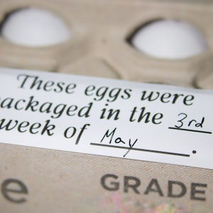 Egg Carton Labels With Packaging Time, Date, and With Adhesive Backing