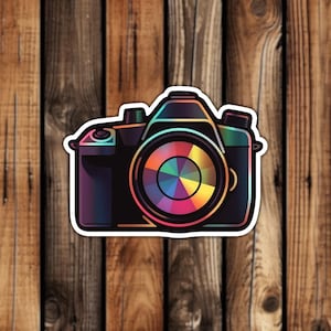 Colorful Camera Waterproof Vinyl Sticker Photography Aesthetic Unique Phone Decal for Decorating Laptop or Water Bottle Photographer Gift