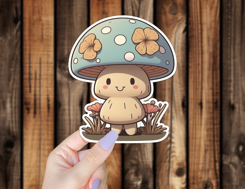 Cute Mushroom Floral Waterproof Vinyl Sticker Artistic Nature Mycology Fungi Cottagecore Aesthetic Decal for Laptop Phone or Water Bottle image 1
